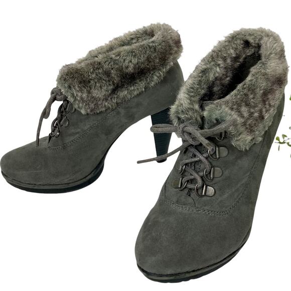 Faux suede lace-up booties Women's Limelight Vail fur top gray boots size 7 - Picture 4 of 9